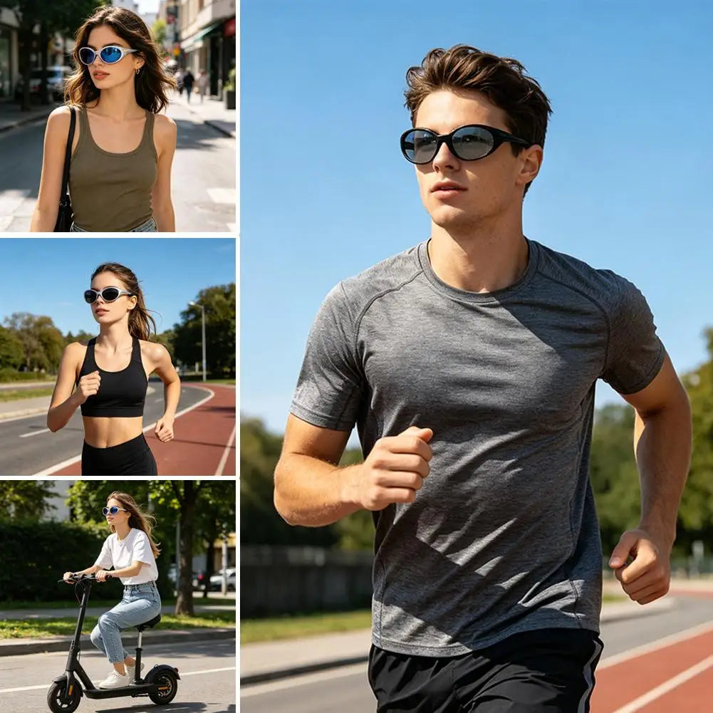 Y2K Sports Sunglasses For Men Women Oval Mirrored Lens UV400 Protection Reflective Goggles Vintage Outdoor Shade Eyewear Glasses