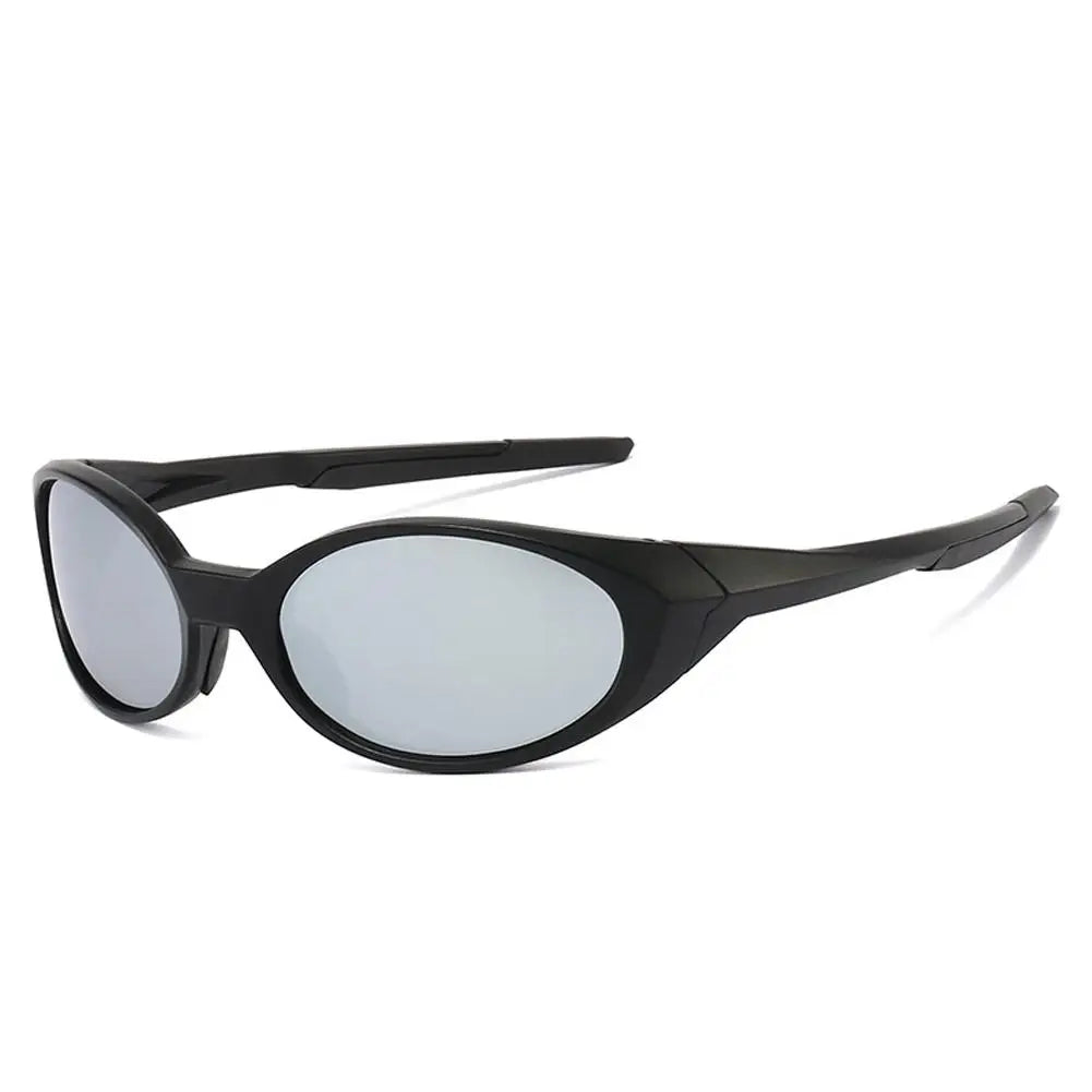 Y2K Sports Sunglasses For Men Women Oval Mirrored Lens UV400 Protection Reflective Goggles Vintage Outdoor Shade Eyewear Glasses