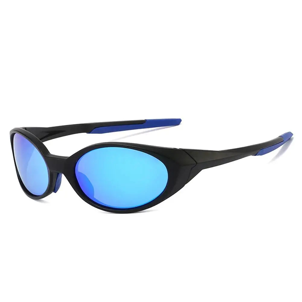 Y2K Sports Sunglasses For Men Women Oval Mirrored Lens UV400 Protection Reflective Goggles Vintage Outdoor Shade Eyewear Glasses
