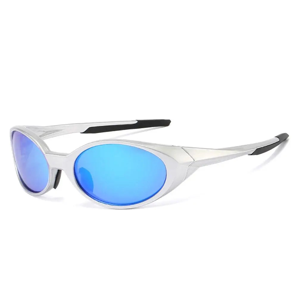 Y2K Sports Sunglasses For Men Women Oval Mirrored Lens UV400 Protection Reflective Goggles Vintage Outdoor Shade Eyewear Glasses