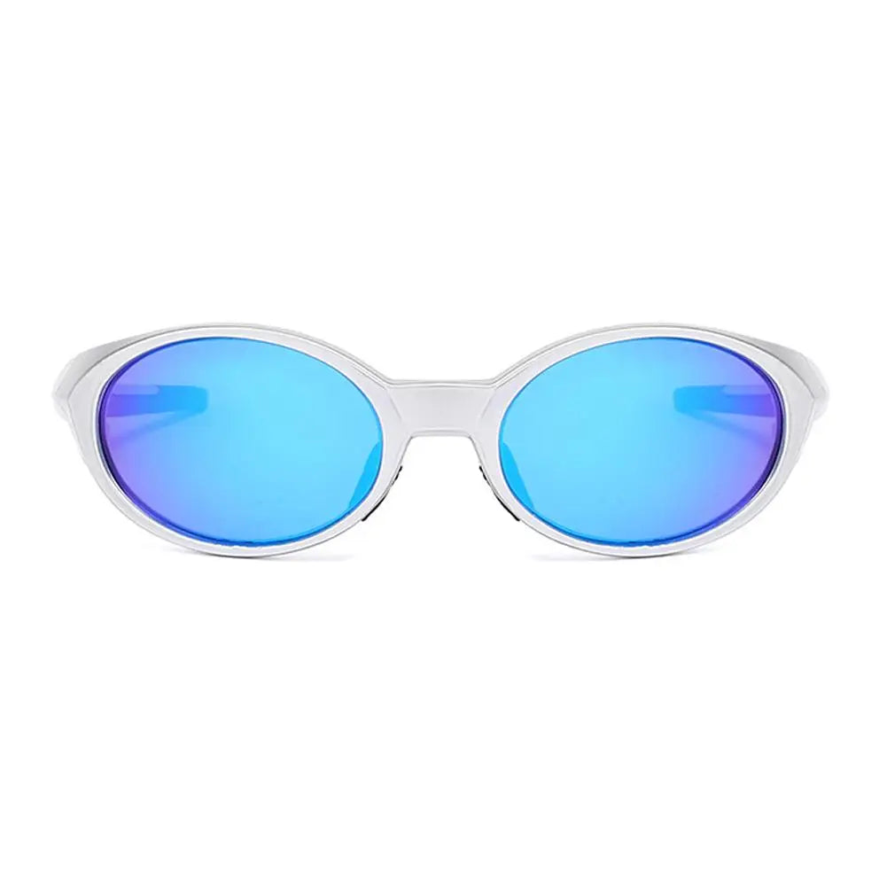 Y2K Sports Sunglasses For Men Women Oval Mirrored Lens UV400 Protection Reflective Goggles Vintage Outdoor Shade Eyewear Glasses