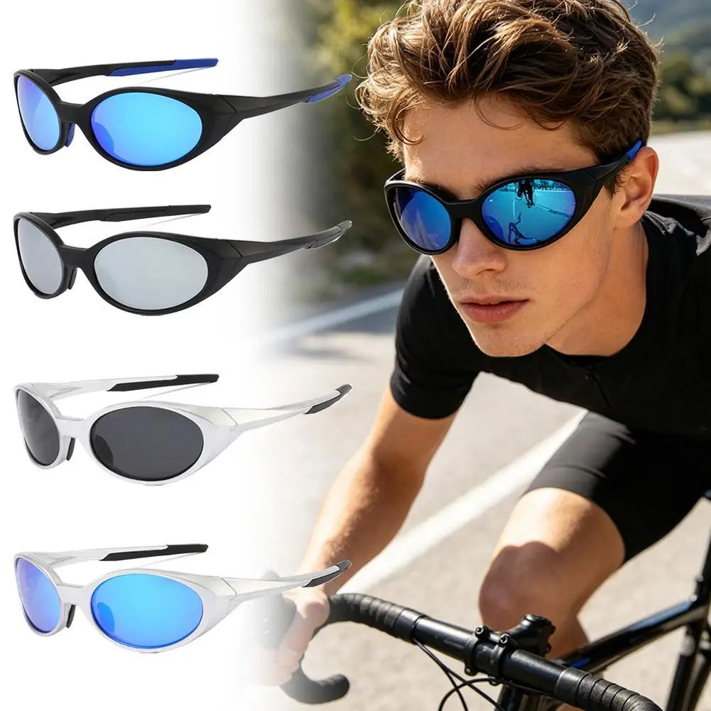 Y2K Sports Sunglasses For Men Women Oval Mirrored Lens UV400 Protection Reflective Goggles Vintage Outdoor Shade Eyewear Glasses
