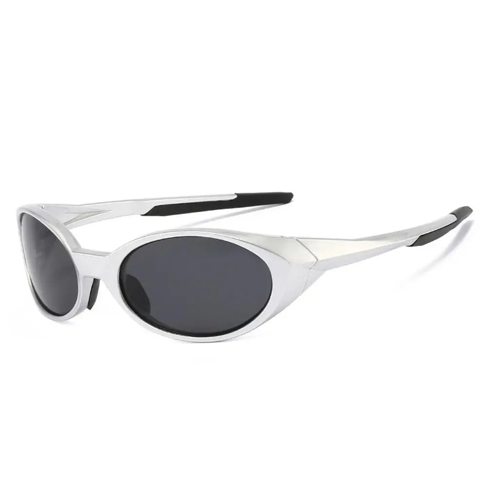 Y2K Sports Sunglasses For Men Women Oval Mirrored Lens UV400 Protection Reflective Goggles Vintage Outdoor Shade Eyewear Glasses
