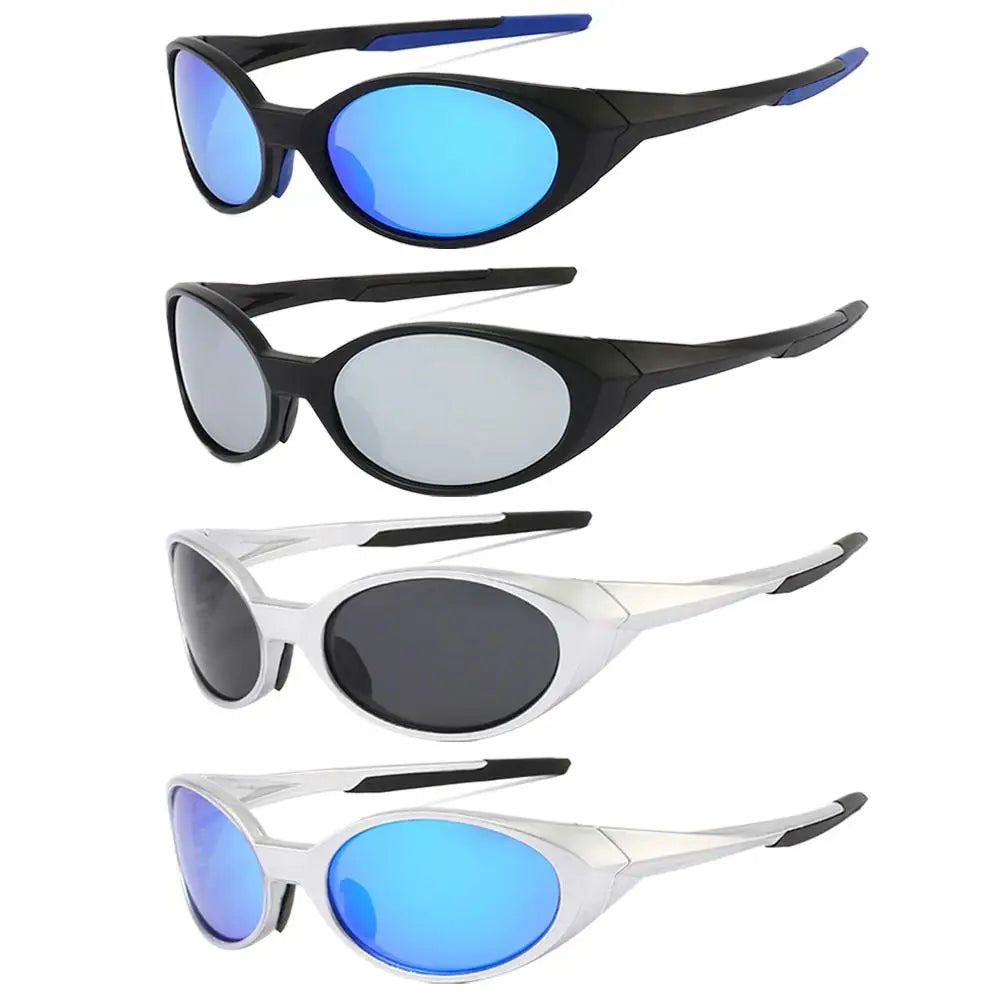 Y2K Sports Sunglasses For Men Women Oval Mirrored Lens UV400 Protection Reflective Goggles Vintage Outdoor Shade Eyewear Glasses
